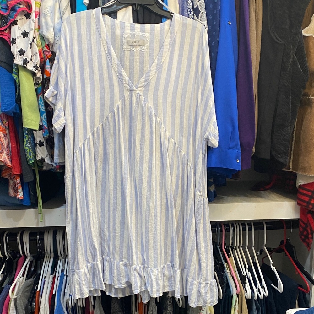 Cupio Blue and White Striped Midi Dress